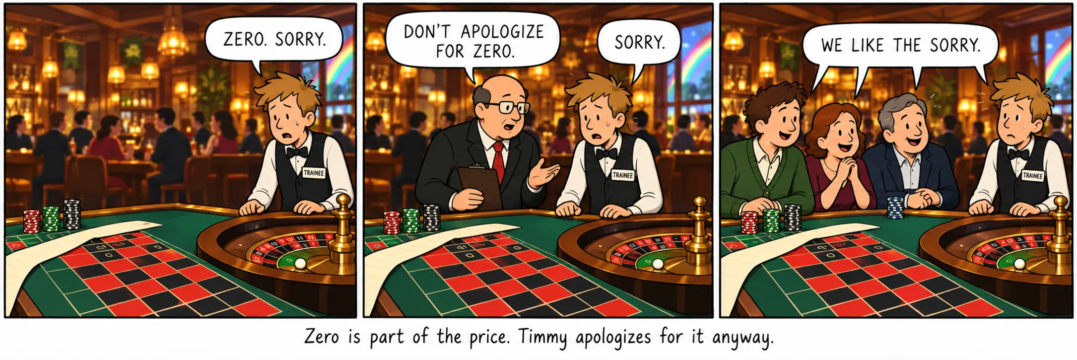 صفر قیمت کا حصہ ہے۔ Timmy پھر بھی اس پر معذرت کرتا ہے۔